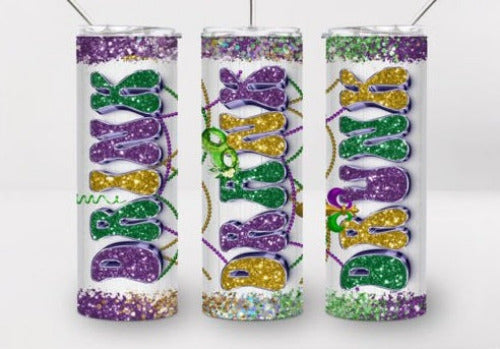 Mardi Gras Drink Drank Drunk 20 oz Skinny Tumbler Cup With Straw