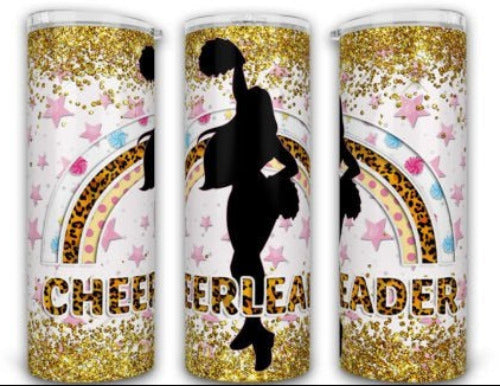 Cheer Cheerleader Rainbow 20 oz Skinny Tumbler Cup With Straw