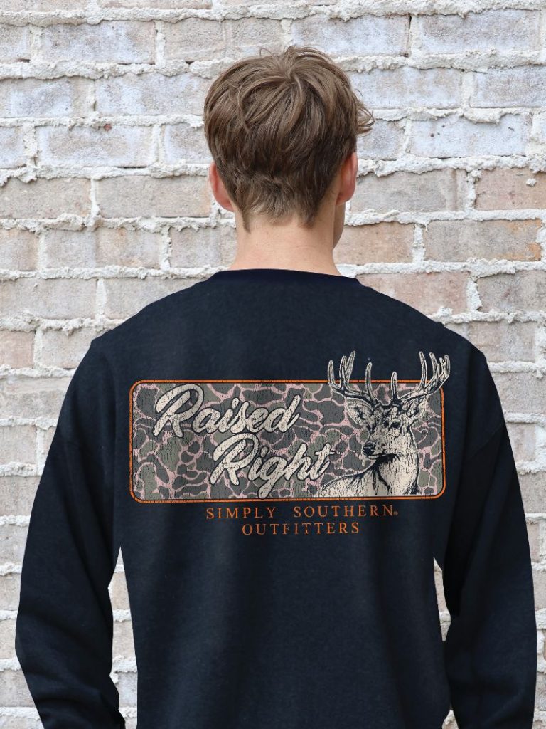 Simply Southern Raised Right Deer Long Sleeve Unisex Crew Sweatshirt