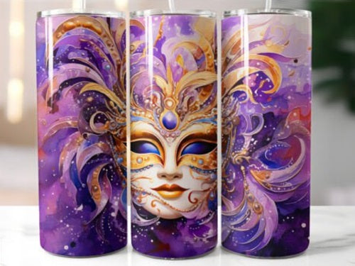 Mardi Gras Mask 20 oz Skinny Tumbler Cup With Straw