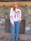 Simply Southern Bow Holiday Sequins Long Sleeve Crew Sweatshirt