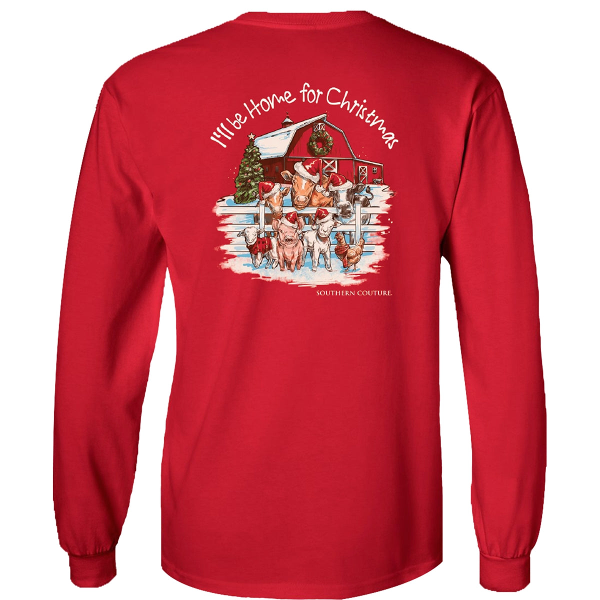 Southern Couture Classic Home For Christmas Farm Long Sleeve T-Shirt