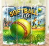 Softball Life 20 oz Skinny Tumbler Cup With Straw