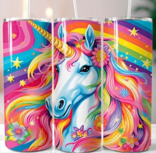 Colorful Unicorn 20 oz Skinny Tumbler Cup With Straw