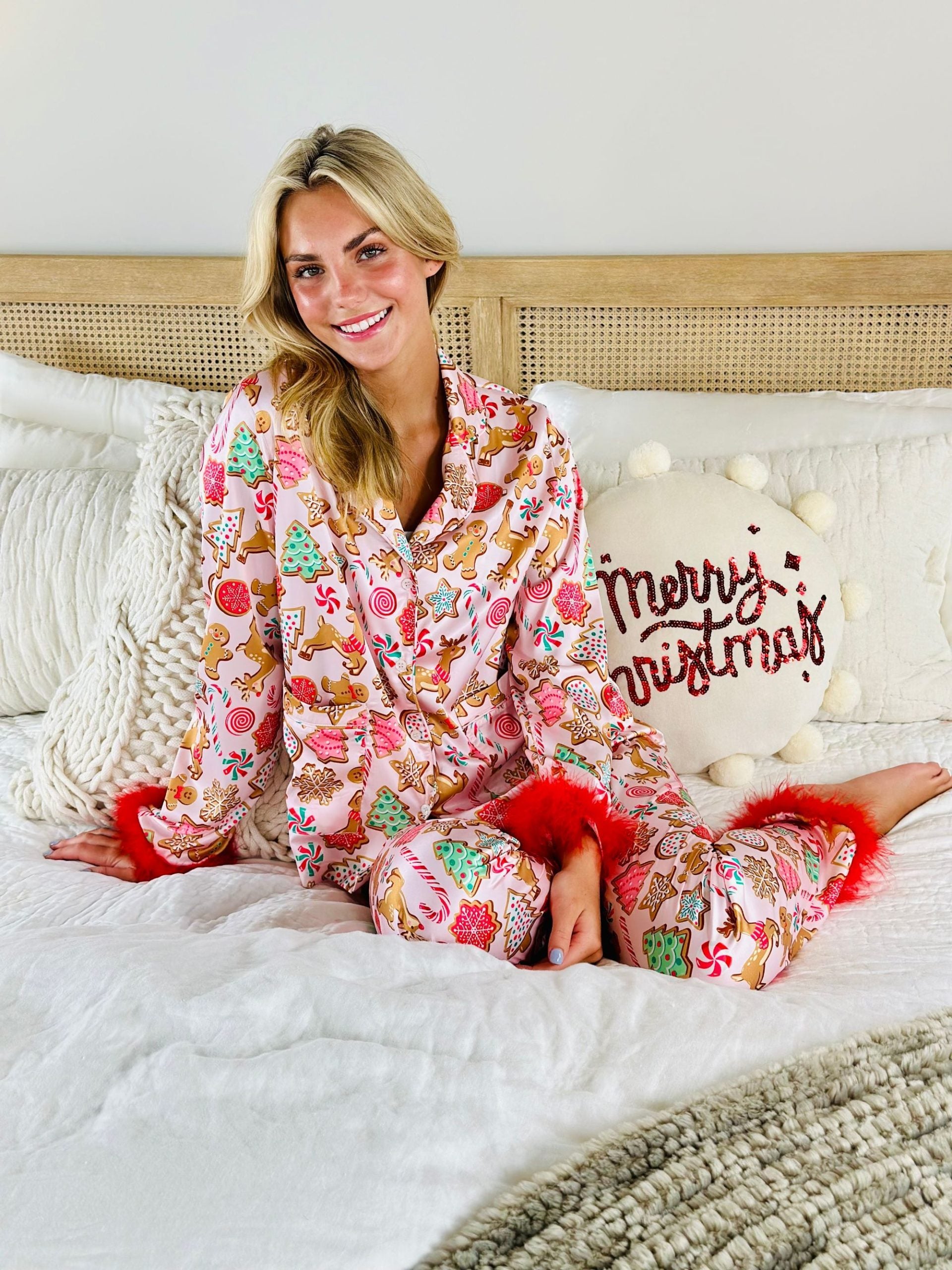 Simply Southern Cozy Feather Holiday Button PJ Pants & T-Shirt Set