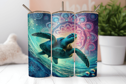 Mandala Sea Turtle 20 oz Skinny Tumbler Cup With Straw