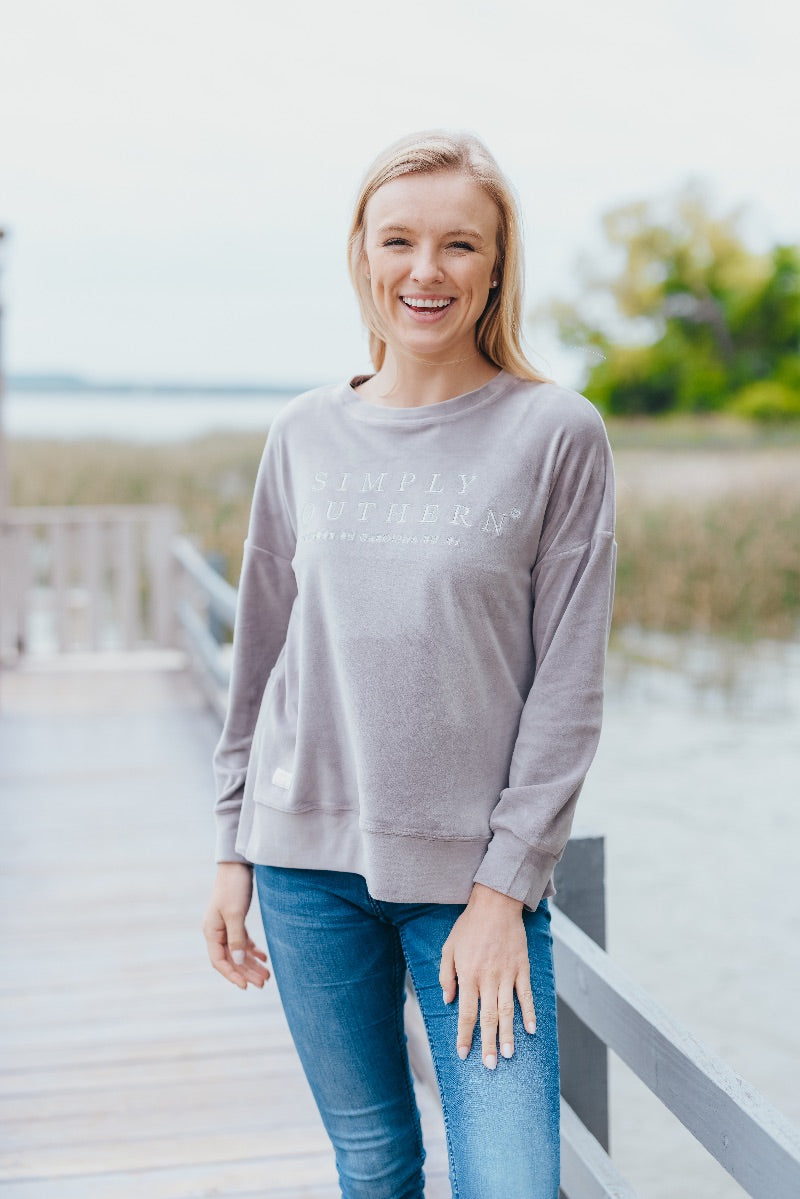 Simply Southern Preppy Squishy Grey Long Sleeve Crew T-Shirt