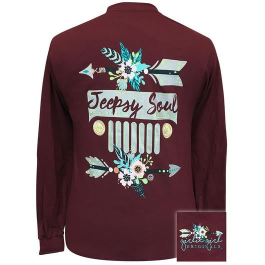 Girlie Girl Originals Preppy Jeepsy Soul 2 Arrows Long Sleeve Maroon T-Shirt