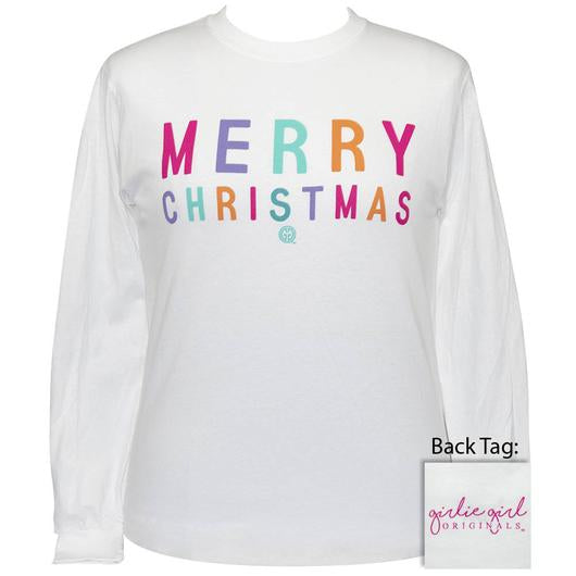 Girlie Girl Originals Preppy Merry Christmas White Long Sleeve T-Shirt