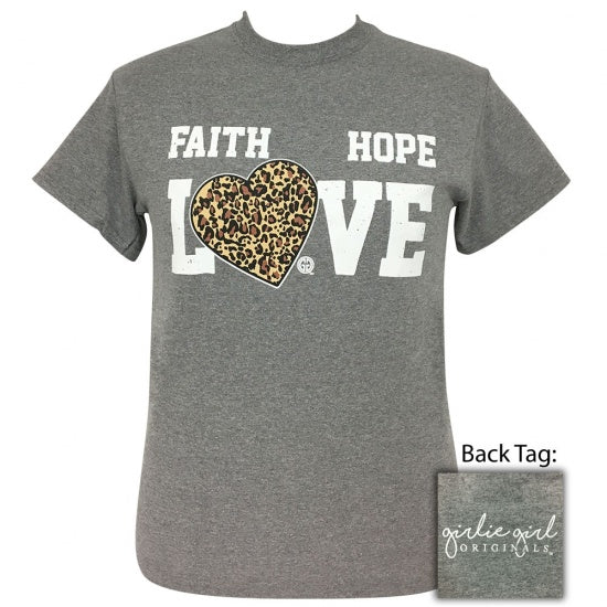 Girlie Girl Originals Preppy Faith Hope Love Leopard Heart T-Shirt