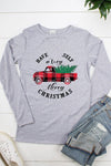 Have Yourself a Merry Little Christmas Plaid Truck Cut Out Long Sleeve T Shirt