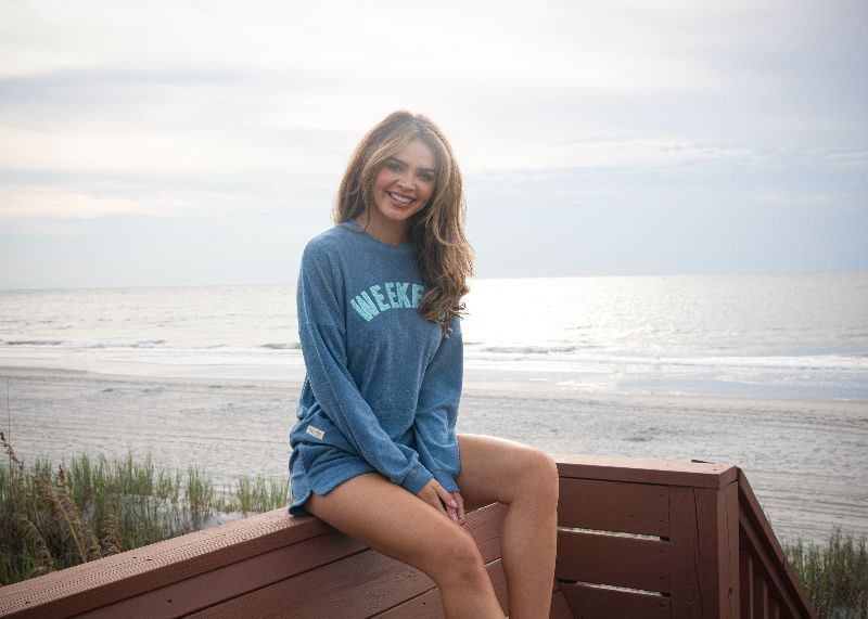 Sale Simply Southern Flip Flop Terry Pullover Soft Crew Long Sleeve T-Shirt XL / Navy