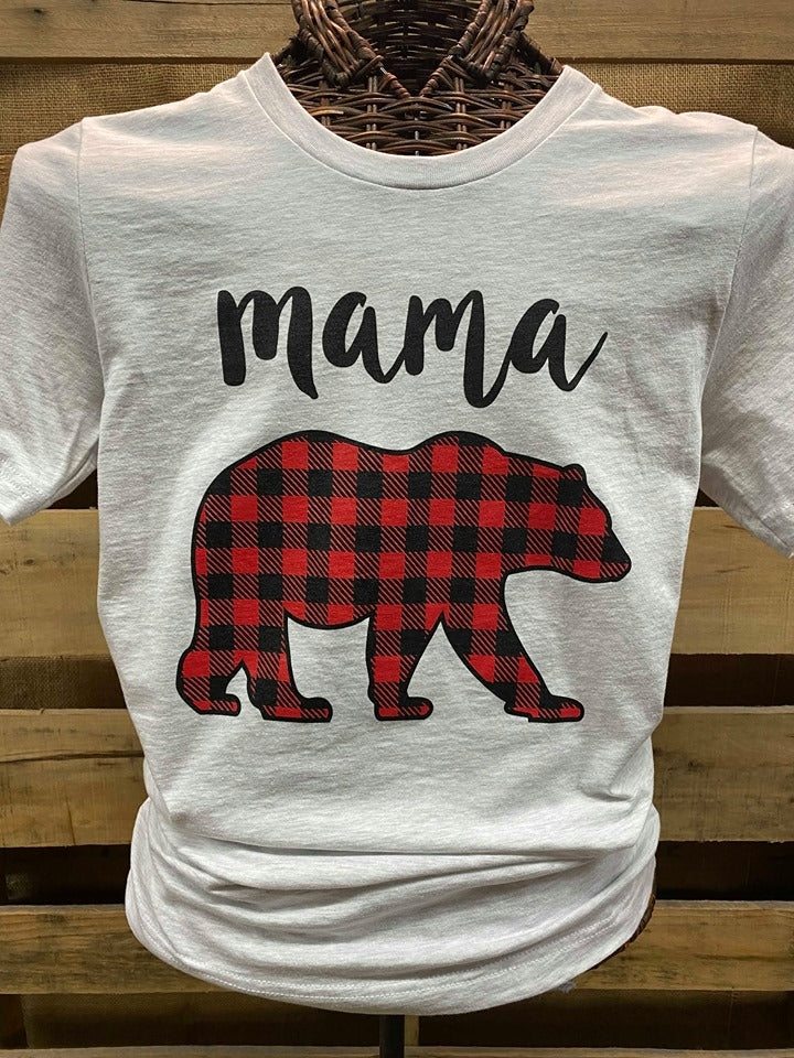 Southern Chics Apparel Mama Bear Plaid Canvas Bright T Shirt Medium