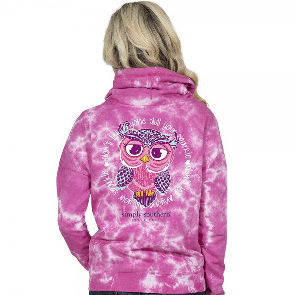 SALE Simply Southern Preppy Owl Dull Your Sparkle Tiedye Cowl Hoodie T-Shirt