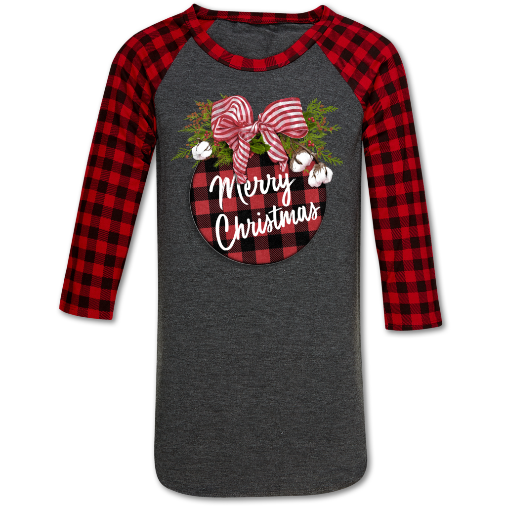 Couture Lightheart Plaid Merry Christmas Raglan Long Sleeve T-Shirt