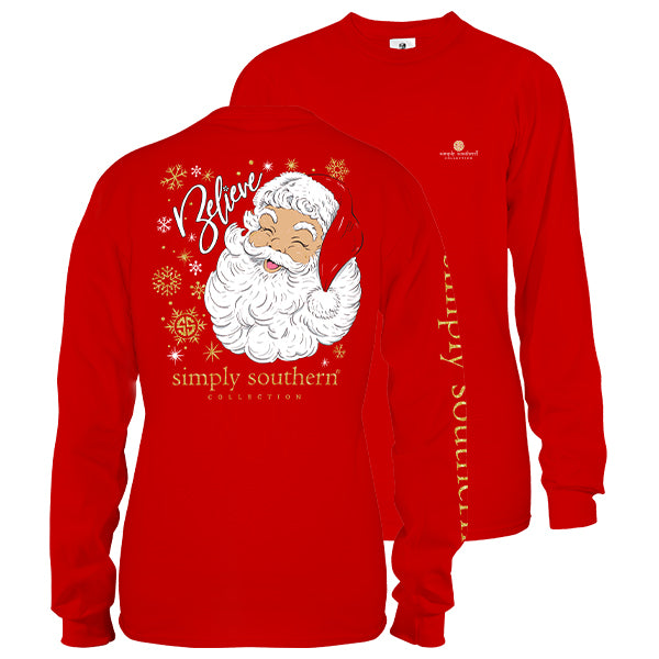 SALE Simply Southern Preppy Believe Santa Holiday Long Sleeve T-Shirt