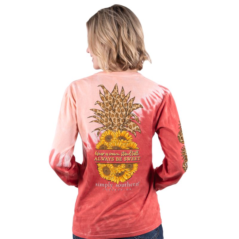 SALE Simply Southern Sweet Leopard Pineapple Tie Dye Long Sleeve T-Shirt