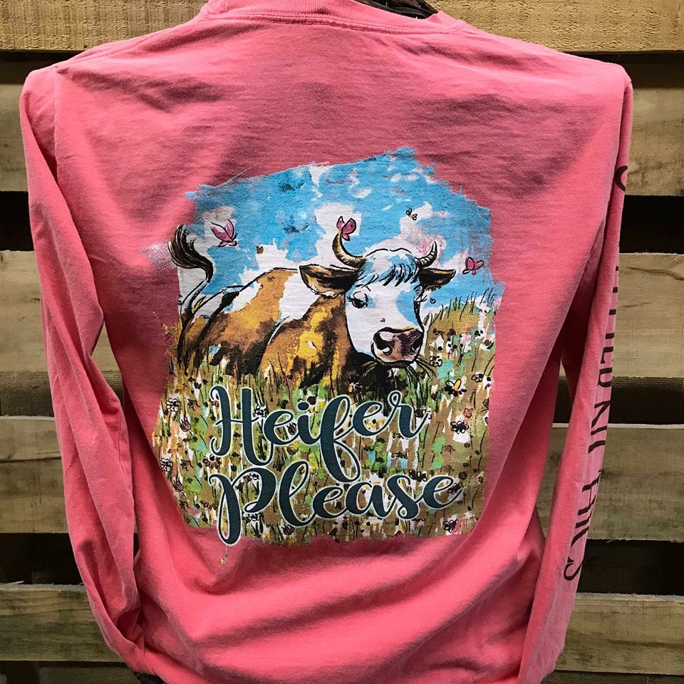 SALE Southern Chics Heifer Please Cow Comfort Colors Girlie Long Sleeve Bright T Shirt