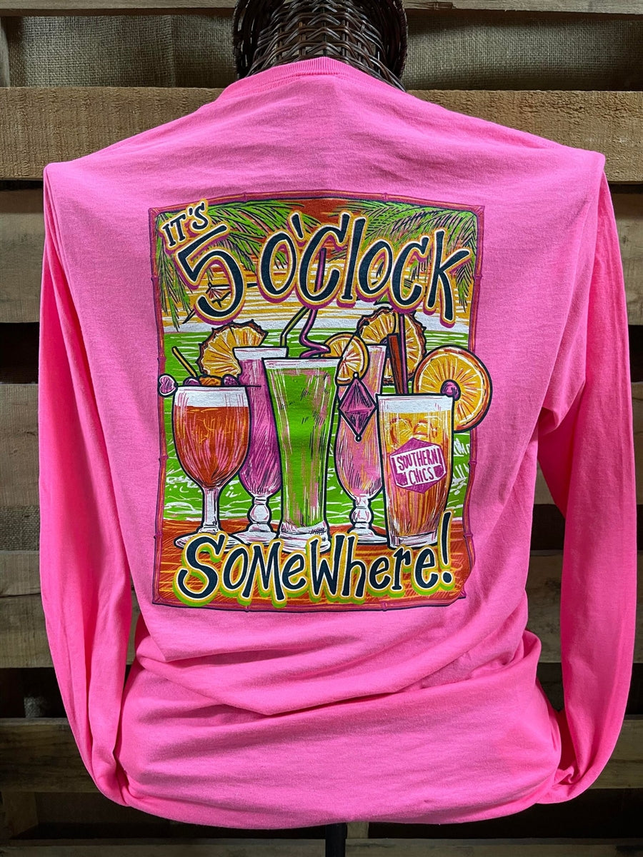 Southern Chics Apparel 5 O Clock Somewhere Drinks Cocktails  Long Sleeve T Shirt