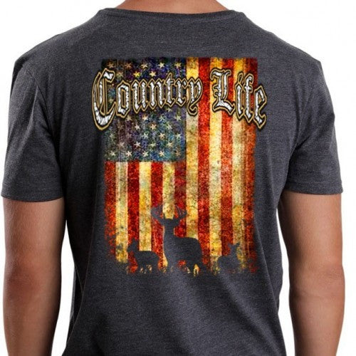 Country Life Outfitters Vintage USA Flag Deer Unisex T-Shirt - SimplyCuteTees