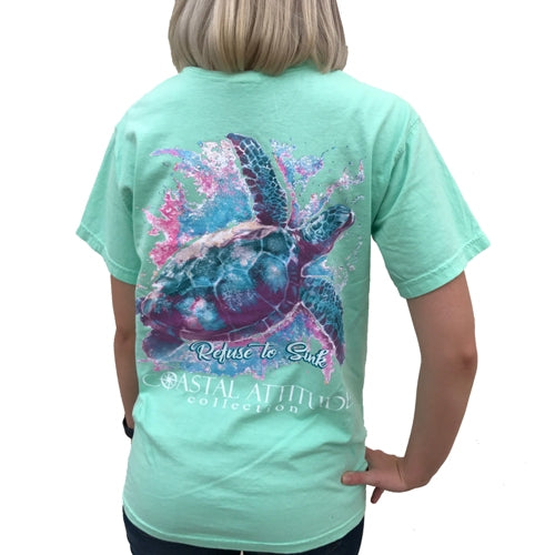 Southern Attitude Preppy Watercolor Turtle Seafoam T-Shirt