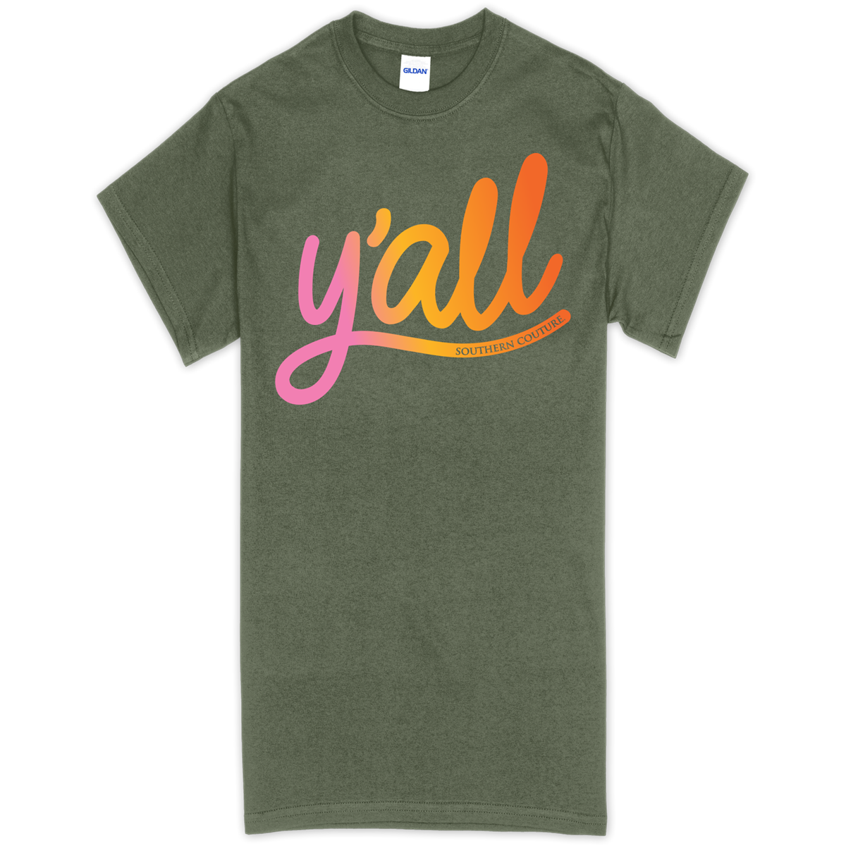 Southern Couture Y'All Military Green Soft T-Shirt