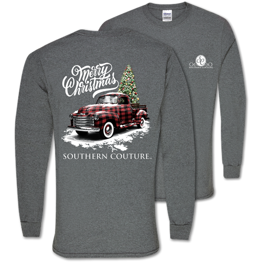 Southern Couture Classic Buffalo Plaid Truck Holiday Long Sleeve T-Shirt