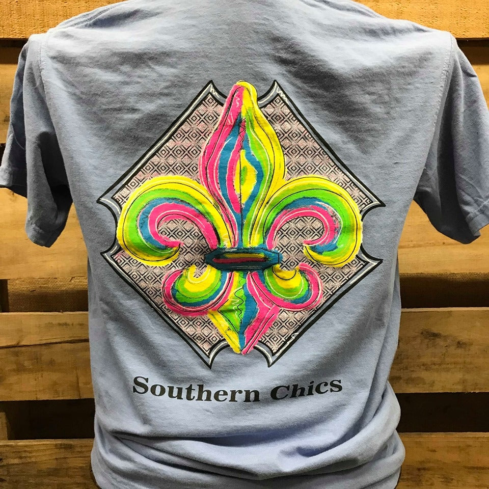 Southern Chics Apparel Watercolor Fleur De Lis Girlie Comfort Colors Bright T Shirt