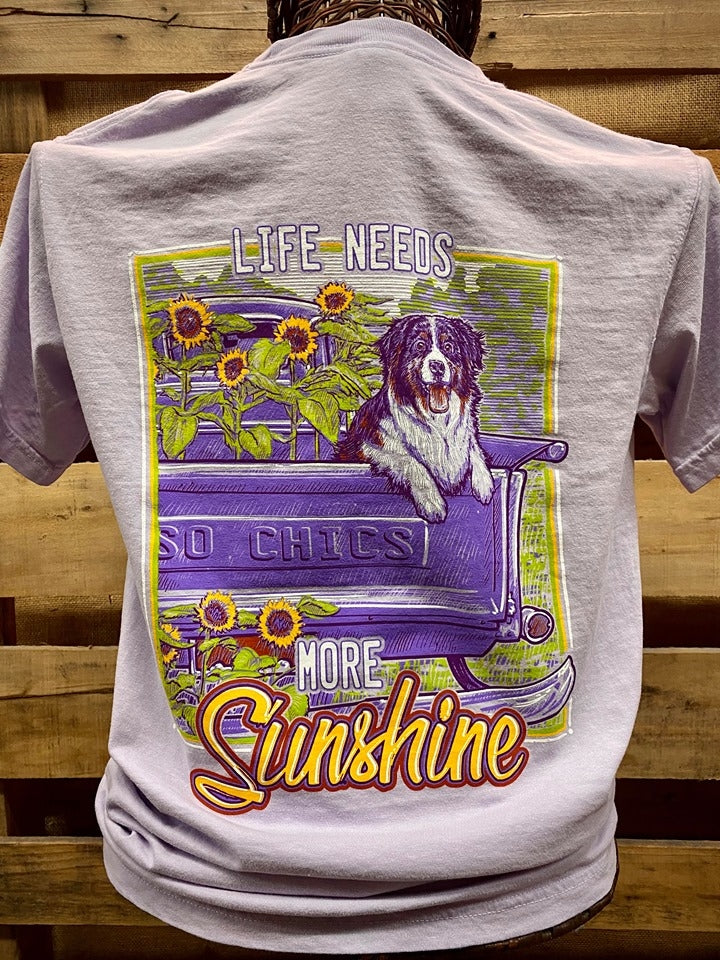 Southern Chics Life Needs More Sunshine Sunflower Dog Truck Comfort Colors Girlie Bright T Shirt