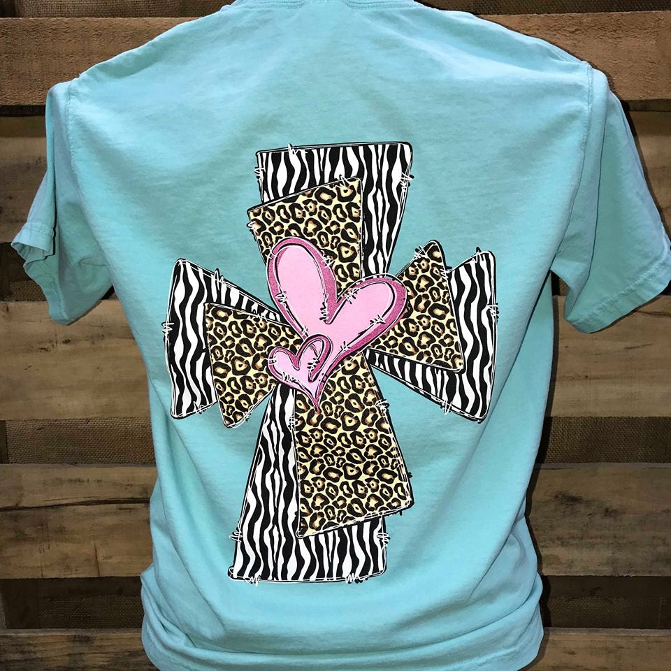 Southern Chics Apparel Heart Cross Leopard Zebra Comfort Colors Girlie Bright T Shirt