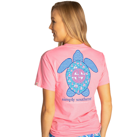 Simply Southern Preppy Save The Turtles Beach Turtle T-Shirt Youth Small / Ice