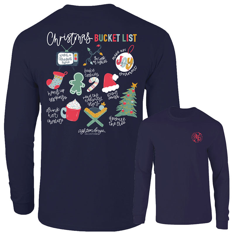 Southernology Ashton Brye Christmas Bucket List Comfort Colors Long Sleeve T-Shirt