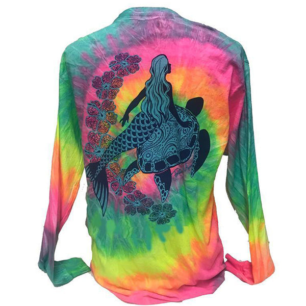 Southern Attitude Tortuga Moon Mermaid Turtle Tie Dye Long Sleeve T-Shirt