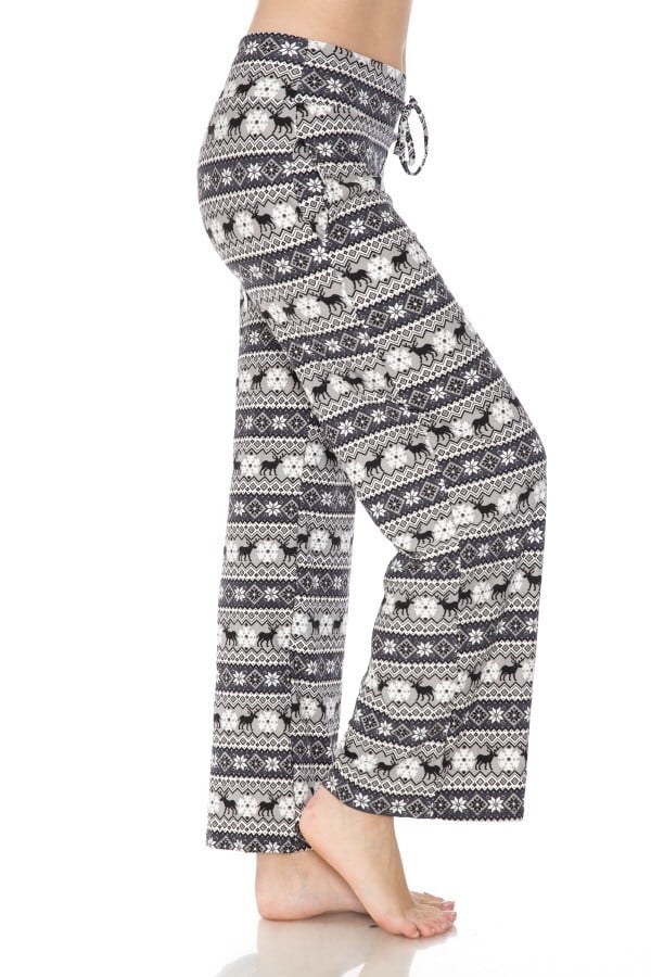 Christmas Black & White Fair Isle Print Comfortable Soft Lounge Pajama Pants