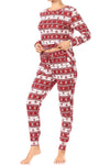 Christmas Fair Isle Santa Fleece Lined Lounge Pajama Set Pants and Shirt