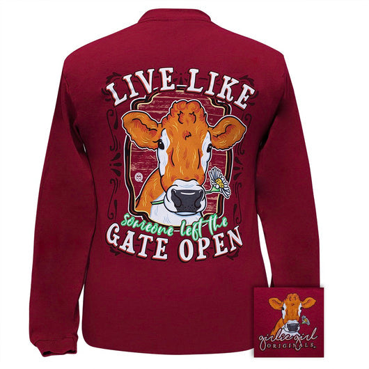 Girlie Girl Originals Preppy Live Like The Gate Open Cow Long Sleeve T-Shirt