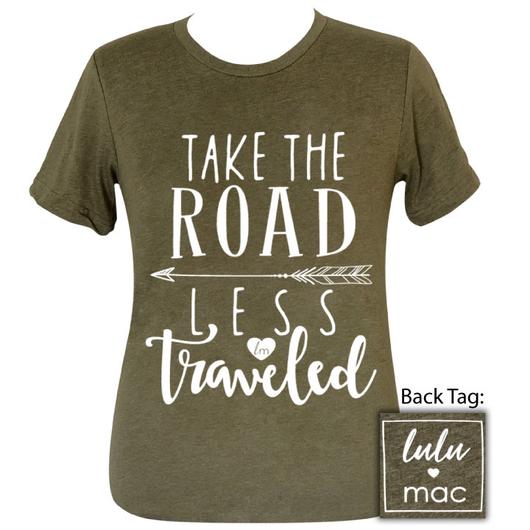 Girlie Girl Originals Lulu Mac Preppy Take Road Less Traveled Distressed T-Shirt