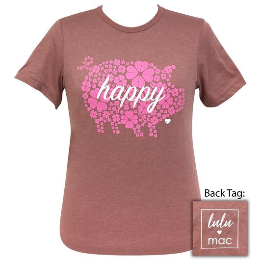 Girlie Girl Originals Lulu Mac Preppy Happy Clover Pig Distressed T-Shirt